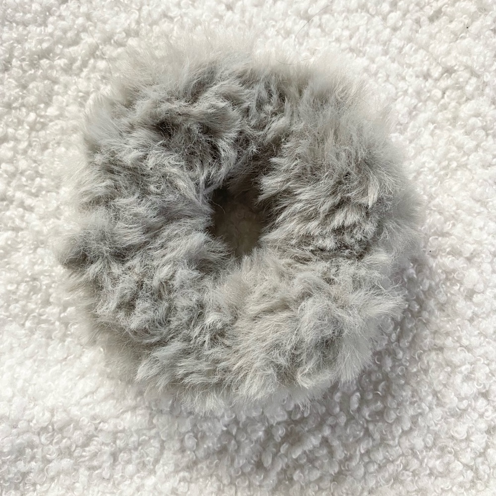 Gray Faux Fur Handmade Hair Scrunchie